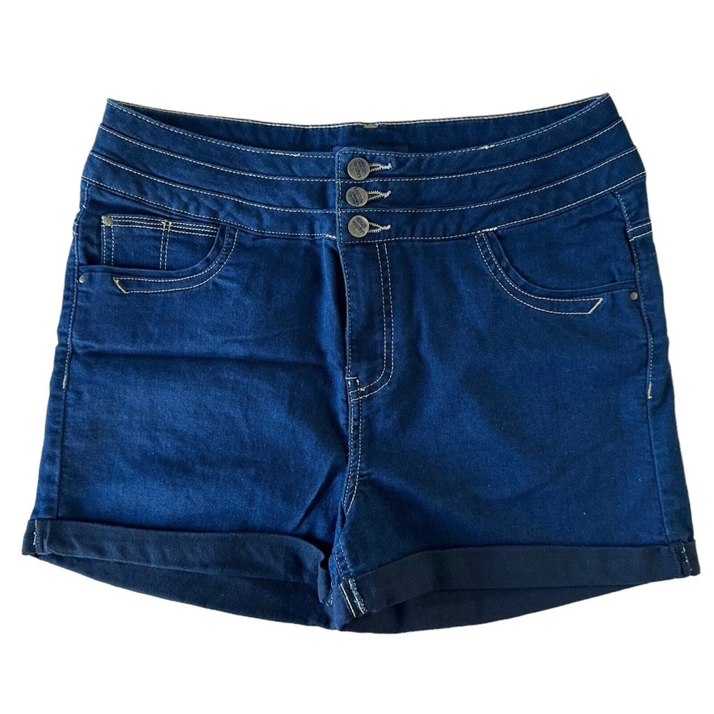 LIQUIDx Jeans Women's Denim Shorts Roll Cuff High Waist Pockets Size 11/12 Navy